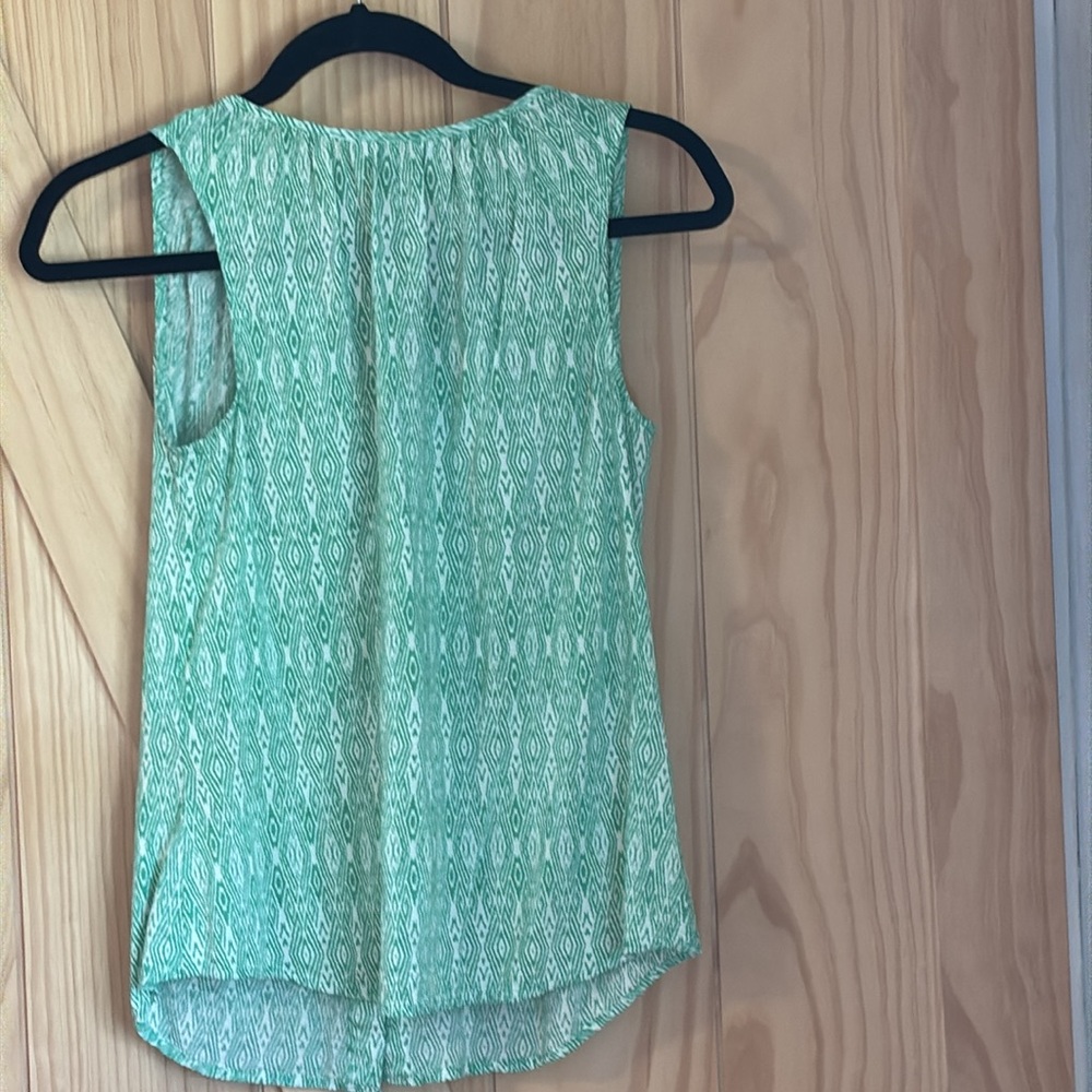 Kenar Small Green Diamond Patterned Elastic V-Neck Sleeveless Blouse SPRING - Picture 3 of 6